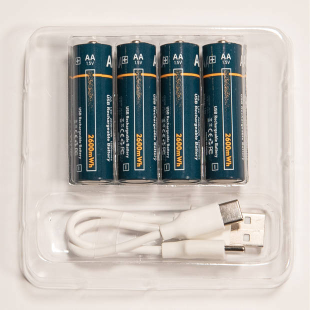 Anna Collection oplaadbare batterijen - AA - 4x stuks - met USB kabel - Penlites AA batterijen