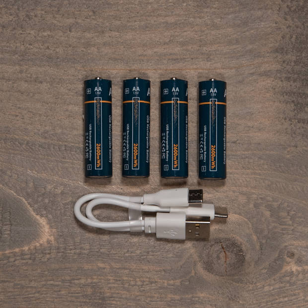 Anna Collection oplaadbare batterijen - AA - 4x stuks - met USB kabel - Penlites AA batterijen