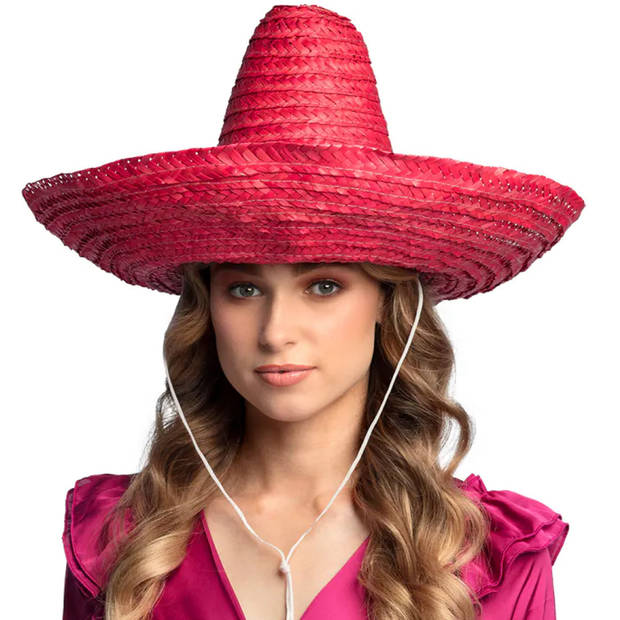 Boland party Carnaval verkleed Sombrero hoed Fiesta - rood - volwassenen - polyester - Verkleedhoofddeksels