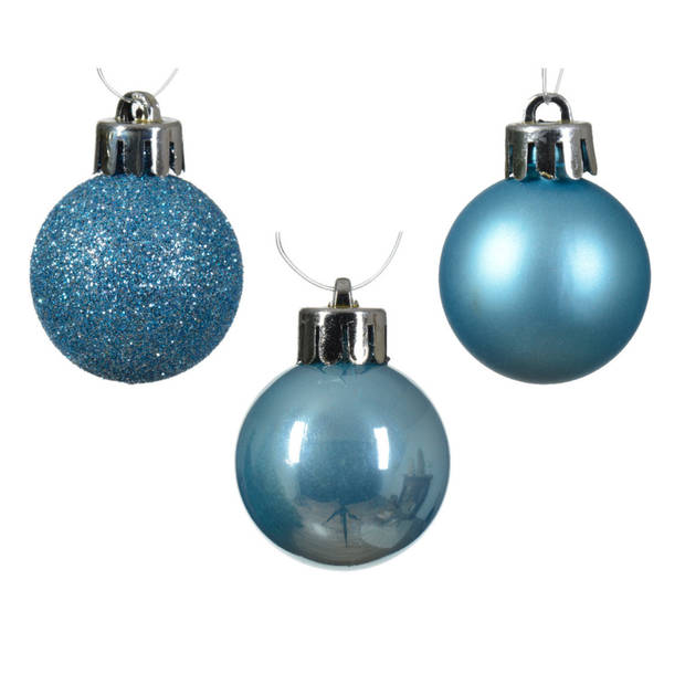 Decoris kleine kerstballen - 28x - ijs blauw - 3 cm -kunststof - Kerstbal