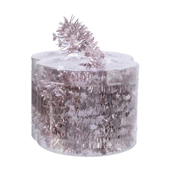 Decoris folieslinger - 2x st-dun - lichtroze - sterren - 700 x 3 cm - Kerstslingers