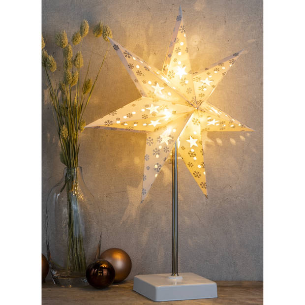 HI kerstster tafellamp - wit - 35 cm - op batterijen -kerstverlichting - Kerststerren