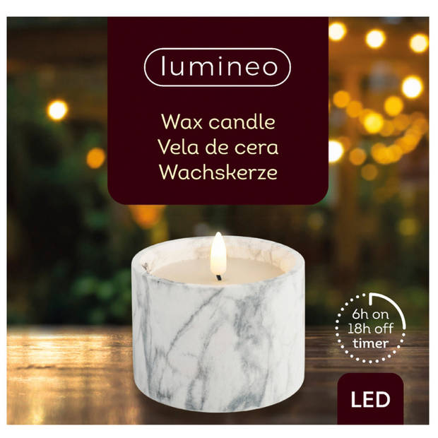 Lumineo LED cement kaars - marmer - D9 x H8,5 cm - wax - LED kaarsen