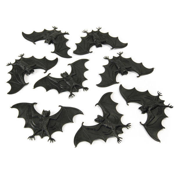 Rubies Nep vleermuizen 10 cm - zwart - 8x stuks - Horror/griezel thema decoratie dieren - Feestdecoratievoorwerp