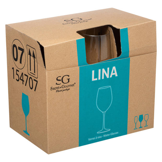 Secret de Gourmet Wijnglazen set Lina - doosje 6x stuks - chique transparant glas - 54 CL - Wijnglazen