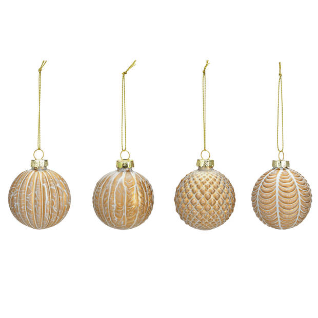 G. Wurm luxe gedecoreerde kerstballen - 12x stuks - champagne - glas - 6 cm - Kerstbal