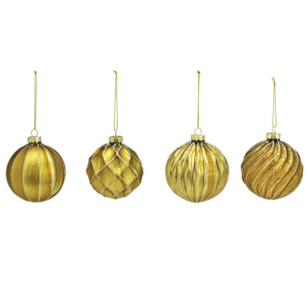 G. Wurm luxe gedecoreerde kerstballen - 12x stuks - goud - glas - 8 cm - Kerstbal