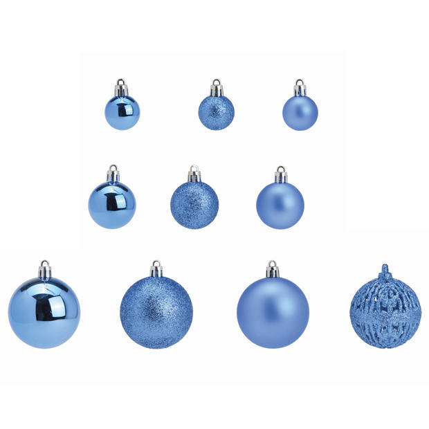 G. Wurm kerstballen - 50x stuks - 3, 4 en 6 cm - blauw - kunststof - Kerstbal