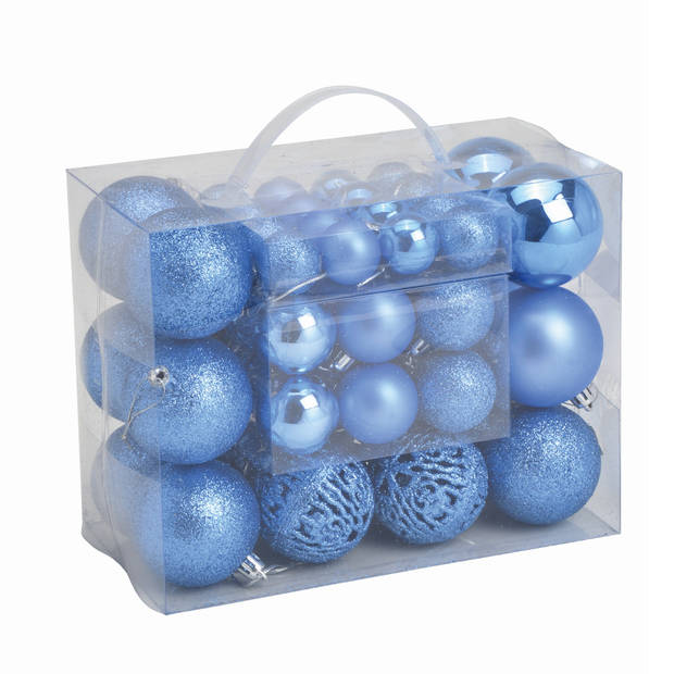 G. Wurm kerstballen - 50x stuks - 3, 4 en 6 cm - blauw - kunststof - Kerstbal