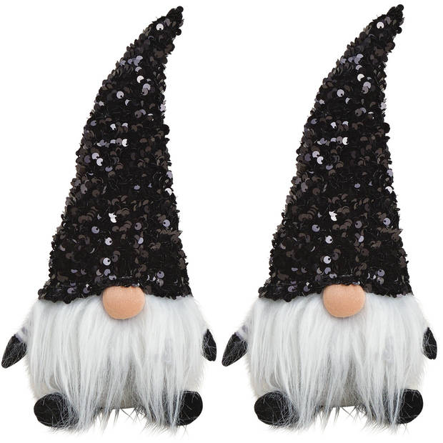 Pluche gnome/dwerg decoratie pop/knuffel zwart met glitter 29 cm - Kerstman pop