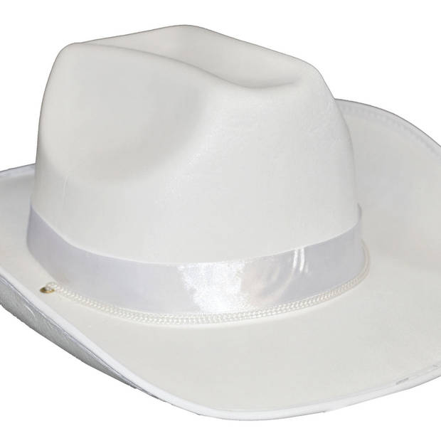 Funny Fashion Carnaval verkleed cowboy hoed Toppers - wit - volwassenen - polyester - Verkleedhoofddeksels