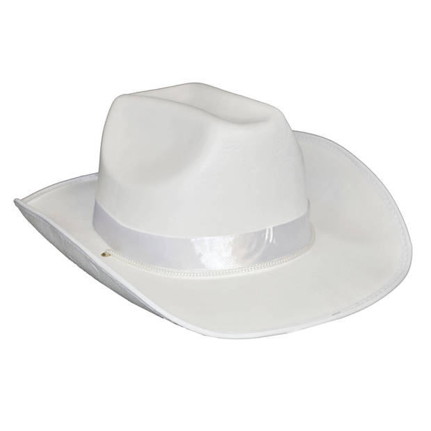 Funny Fashion Carnaval verkleed cowboy hoed Toppers - wit - volwassenen - polyester - Verkleedhoofddeksels