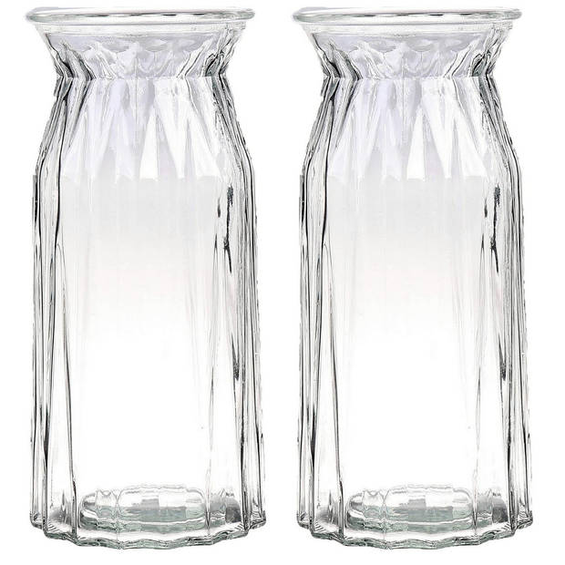 Bellatio Design Bloemenvaas - 2x - helder transparant glas - D12 x H24 cm - Vazen