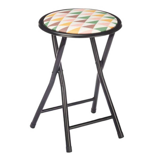 Giftdecor Bijzet krukje/stoel - 2x - Opvouwbaar - zwart/deco patroon - D30 x H45 cm - Krukjes