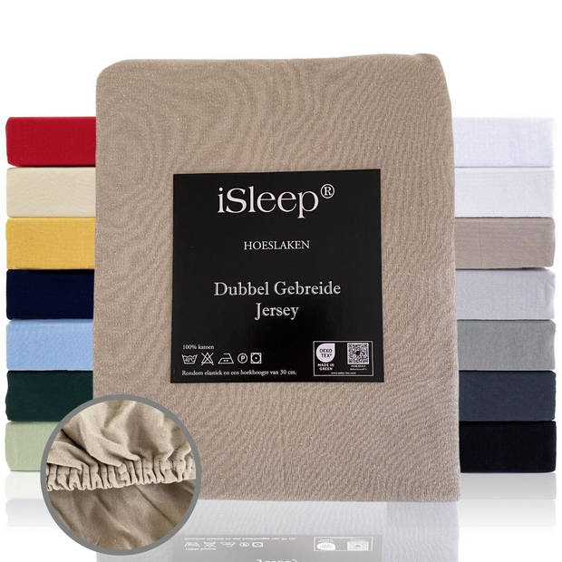 iSleep Hoeslaken Dubbel Jersey - Taupe - 200/210x220/230