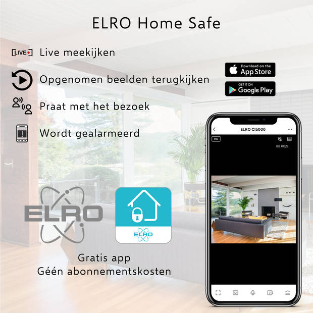 ELRO CI5000 Indoor Wifi IP Beveiligingscamera met bewegingsmelder en nachtzicht – Full HD 1080P - met Sirene