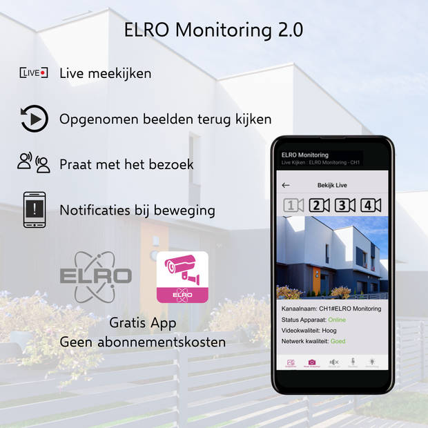 ELRO CZ40RIPS Draadloze Full HD Beveiligingscamera Set – 1080p Full HD Bewakingscamera met 7” scherm & App