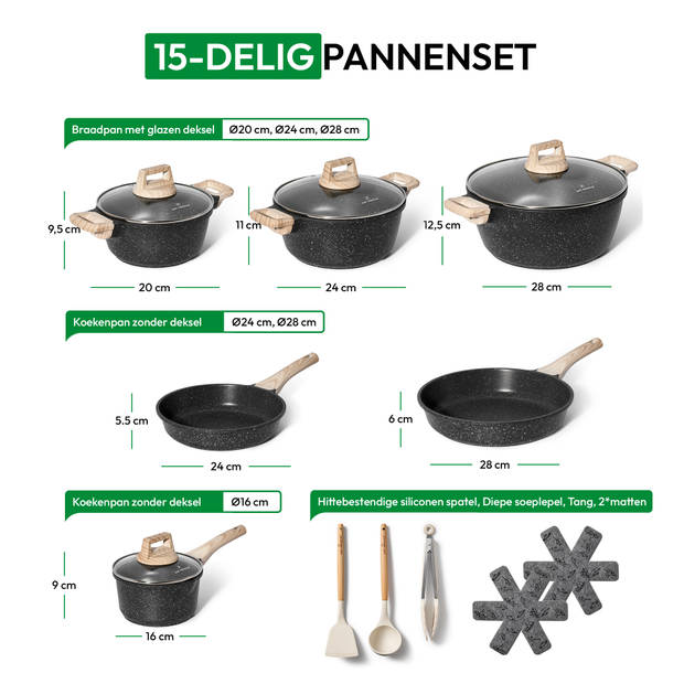 Just Perfecto 15 Delige Pannenset Inductie - Pannenset Met Deksel Voor Alle Waarmtebronnen