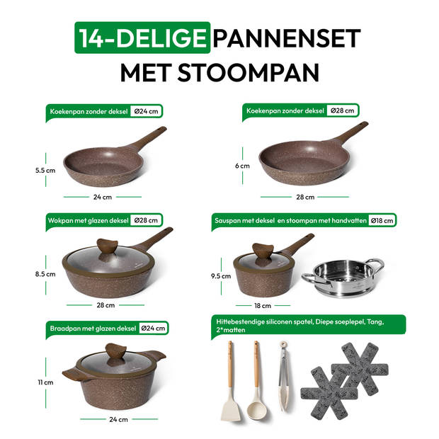 Just Perfecto 10 Delige Pannenset Inductie - Pannenset Met Deksel Voor Alle Waarmtebronnen