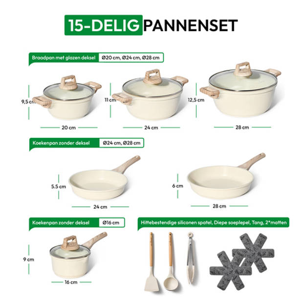 Just Perfecto 15 Delige Pannenset Inductie - Pannenset Met Deksel Voor Alle Waarmtebronnen