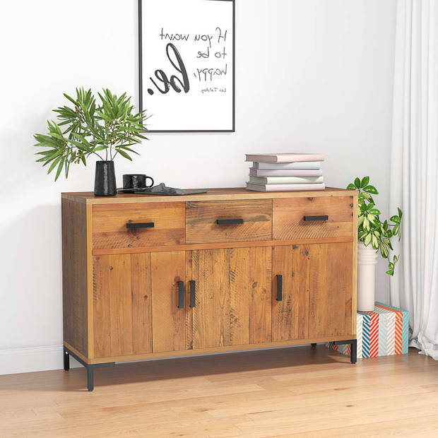 The Living Store Dressoir Vintage Industrieel - 110 x 35 x 70 cm - Gerecycled grenenhout