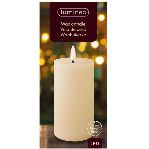 Lumineo LED kaars/stompkaars - creme wit - D7 x H15 cm - met timer - LED kaarsen