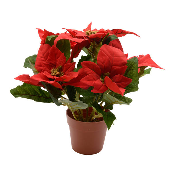 Poinsettia zijde pot d16h27 cm kerstrood