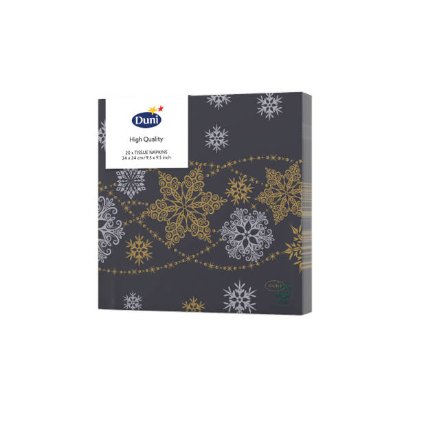 Duni - Servetten Snow Glitter Black 3-laags tissue 24 x 24 cm