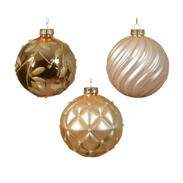 Decoris - Kerstbal glas d10 cm parel/goud ass kerst