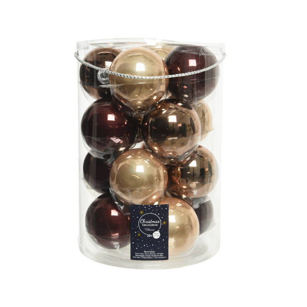 Decoris - Kerstballen glas d8 cm bruin 16st kerst