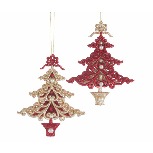 Kurt S. Adler - Acrylic ruby red & platinum christmas tree ornament assorted