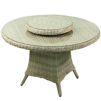 Tartano Tafel 120cm incl. Lazy Susan Off White Wicker HM15 (LZ apart verpakt)