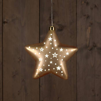 Anna's Collection - Star Glass Matt Gold With Stars 19Cm / Led Warm White /