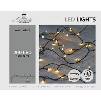 Anna's Collection kerstverlichting - warm wit - 1500 cm - 200 leds - batterij - Kerstverlichting kerstboom