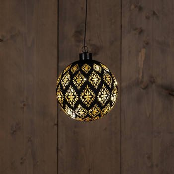 Anna's Collection - Glass Ball Baroque Black/Gold 12Cm 10Led Warm White / G