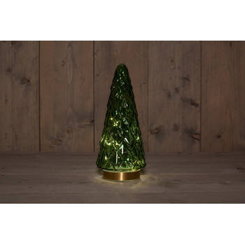 Anna's Collection - B.O.T. Tree Glass 13X28,5 cm Green With Golden Base 10Led