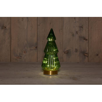 Anna's Collection - B.O.T. Tree Glass 10X23,5 cm Green With Golden Base 10Led