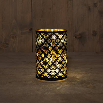 Anna's Collection - Cylinder Glass Baroque Black/Gold 10X15Cm / 8Led Warm W