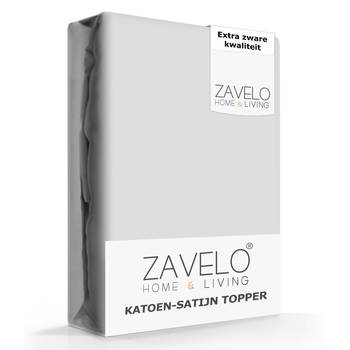 Zavelo Deluxe Katoen-Satijn Topper Hoeslaken Grijs-Lits-jumeaux (180x200 cm)
