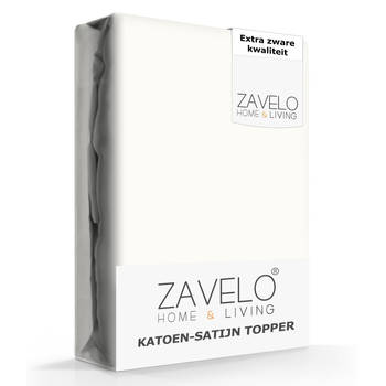 Zavelo Deluxe Katoen-Satijn Topper Hoeslaken Creme-1-persoons (90x220 cm)