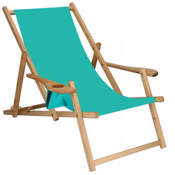 Ligbed Strandstoel Ligstoel Verstelbaar Armleuningen Beukenhout Geïmpregneerd Handgemaakt Turquoise