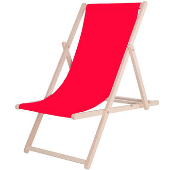 Ligbed Strandstoel Ligstoel Verstelbaar Beukenhout Handgemaakt Rood