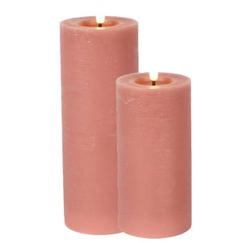 Countryfield LED kaarsen/stompkaarsen set - 2x st- roze - H15 en H20 cm - LED kaarsen