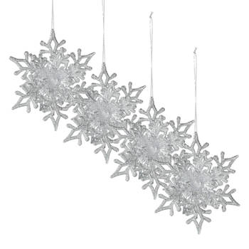 Christmas Decoration kersthangers sneeuwvlokken 4x -zilver -11,5 cm - Kersthangers