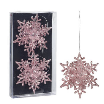 Christmas Decoration kersthangers sneeuwvlokken 2x -roze -11,5 cm - Kersthangers