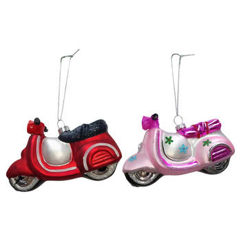 IKO Kersthangers scooters - 2x st - roze en rood - 11,5 cm - glas - Kersthangers