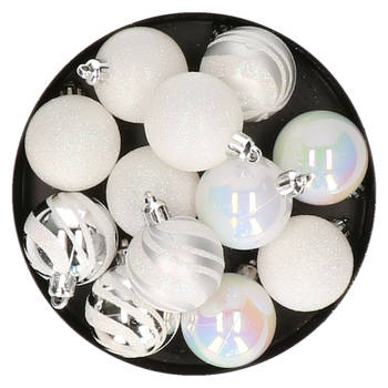 Atmosphera kerstballen -24x - D4 cm - parelmoer wit/zilver - plastic - Kerstbal