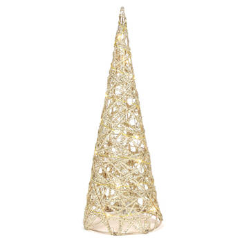 Countryfield LED kerstboom kegel - H40 cm - goud - metaal - kerstverlichting figuur