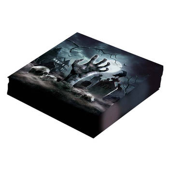 Halloween/horror begrafenis servetten - 12x - zwart - papier - 33 x 33 cm - Feestservetten