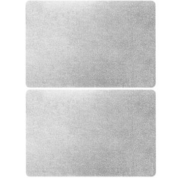 Set van 2x stuks rechthoekige placemats zilver met glitters 43,5 x 28,5 cm - Placemats